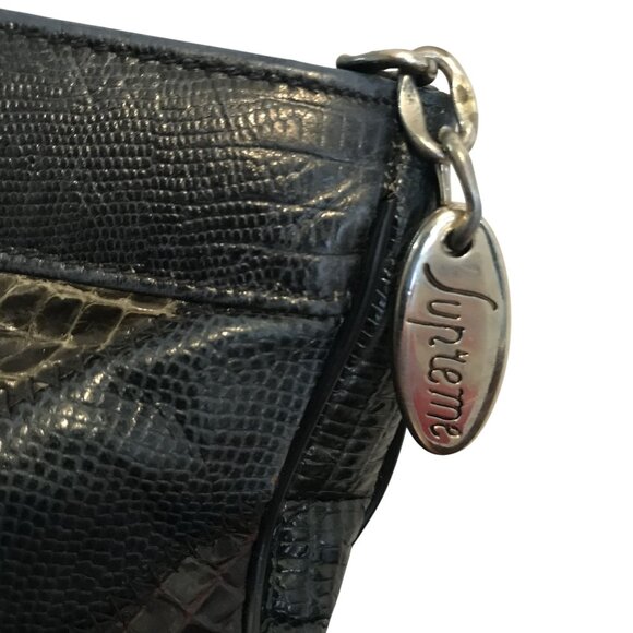 Vintage Clutch / Shoulder Envelope Bag Navy Blue & Tan Snakeskin Patchwork - Picture 6 of 10